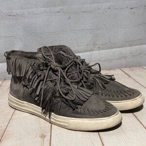 Qupid Tahoe Faux Suede Moccasin Lace-up Fringed Casual Shoes Size 8